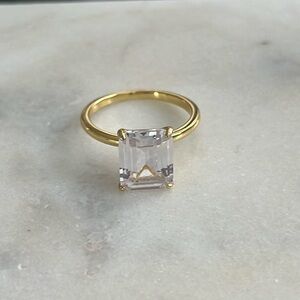 Sterling silver gold plated emerald cut ring size 6